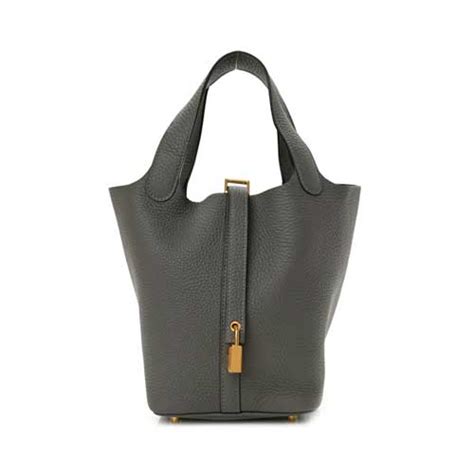 Hermes Taurillon Clemence Picotin Lock 18 PM Gris Meyer